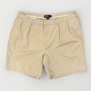 Polo Ralph Lauren Men's Pleated Tyler Shorts Size 42 Beige Chino 8" Cotton EUC